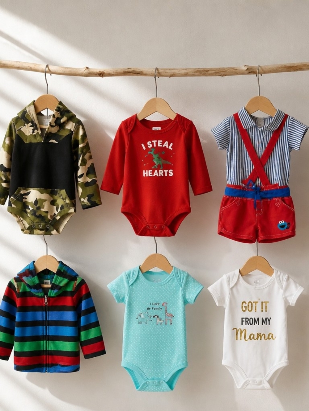 7 Pieces Set 'I Steal Hearts' Long-Sleeve Baby Bodysuit